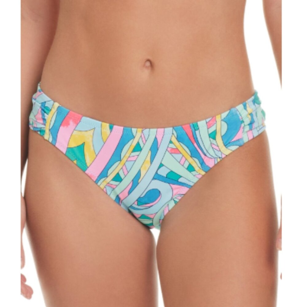 Jessica Simpson Women's Ruched-Side Multicolor-Print Bottom - Powder Blue